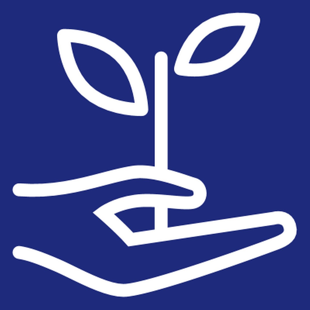Stylized hand holding a seedling